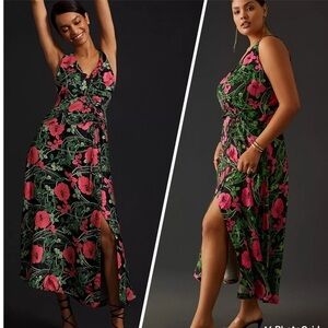 NWOT Anthropologie Maeve Ruched Midi Dress Floral Slit